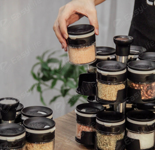 2025 Stackable Glass Spice Jar Set – Airtight Mini Containers with Rotating Lazy Susan Rack for Kitchen Storage (100ml/200ml/300ml)