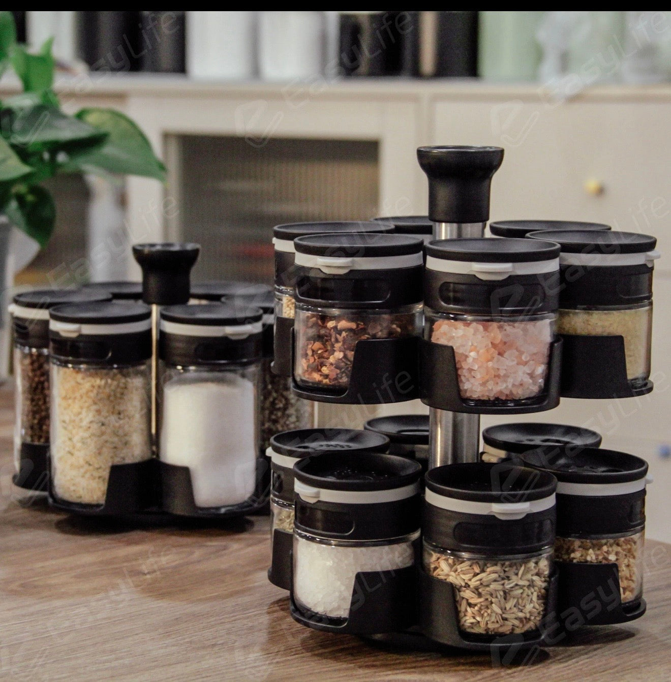 2025 Stackable Glass Spice Jar Set – Airtight Mini Containers with Rotating Lazy Susan Rack for Kitchen Storage (100ml/200ml/300ml)