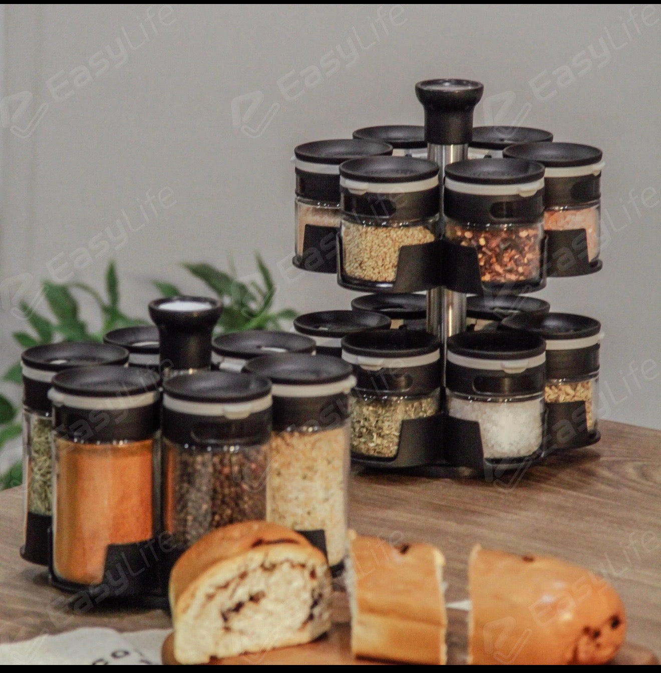 2025 Stackable Glass Spice Jar Set – Airtight Mini Containers with Rotating Lazy Susan Rack for Kitchen Storage (100ml/200ml/300ml)